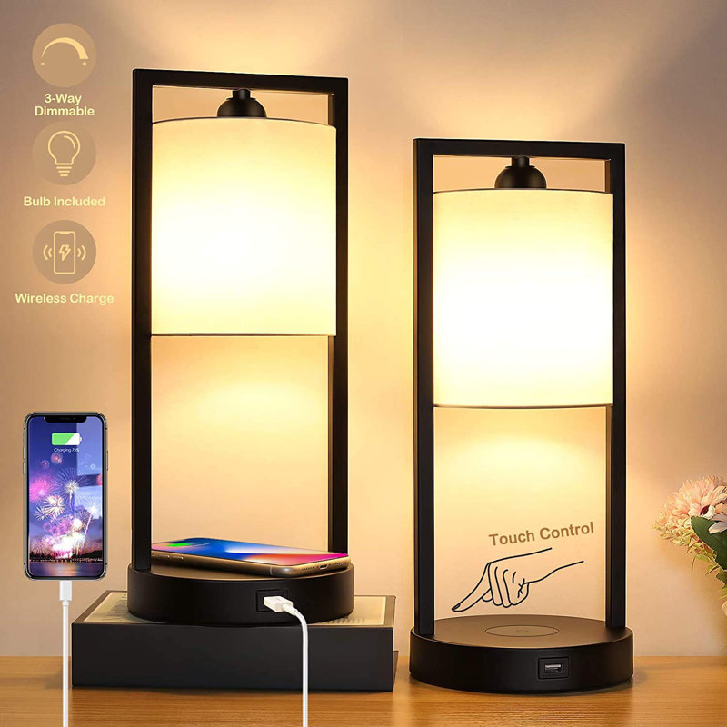 Latitude Run® Wireless Charging Touch Control Dimmable Table Lamp With